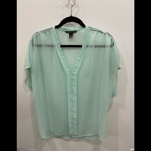 Victoria’s Secret V-Neck mint green semi sheer blouse.